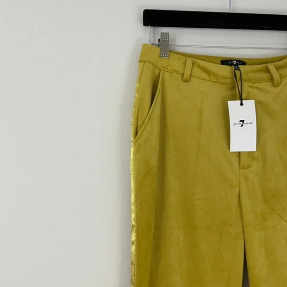 7 For All Mankind Chartreuse Yellow Velvet Straight Leg Pants Size 6 - Picture 7 of 7